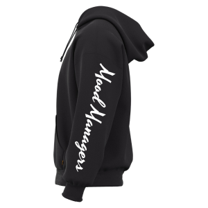 Unisex “Mood Manager” hoodie for mental health professionals featuring double stitching, drawstring hood, and calming printed design.
