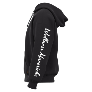 Unisex “Wellness Mavericks” hoodie for rehab professionals featuring double stitching, drawstring hood, and bold printed design.