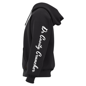 Unisex “Dr Cavity Cruncher” hoodie for dentists featuring double stitching, drawstring hood, and bold printed design.
