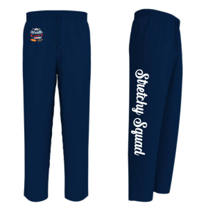 Stretchy Squad unisex polycotton track pants with ribbed waistband and cuffs, classic fit, sizes SS to 2XL, optional name tag