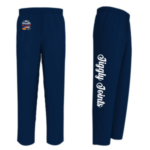 Jiggly Joints unisex polycotton track pants with ribbed waistband and cuffs, classic fit, sizes SS to 2XL, optional name tag