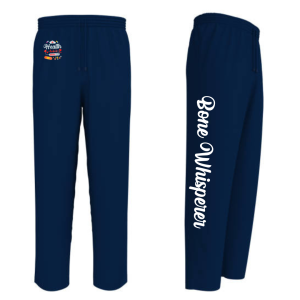 Bone Whisperer unisex polycotton track pants with ribbed waistband and cuffs, classic fit, sizes SS to 2XL, optional name tag